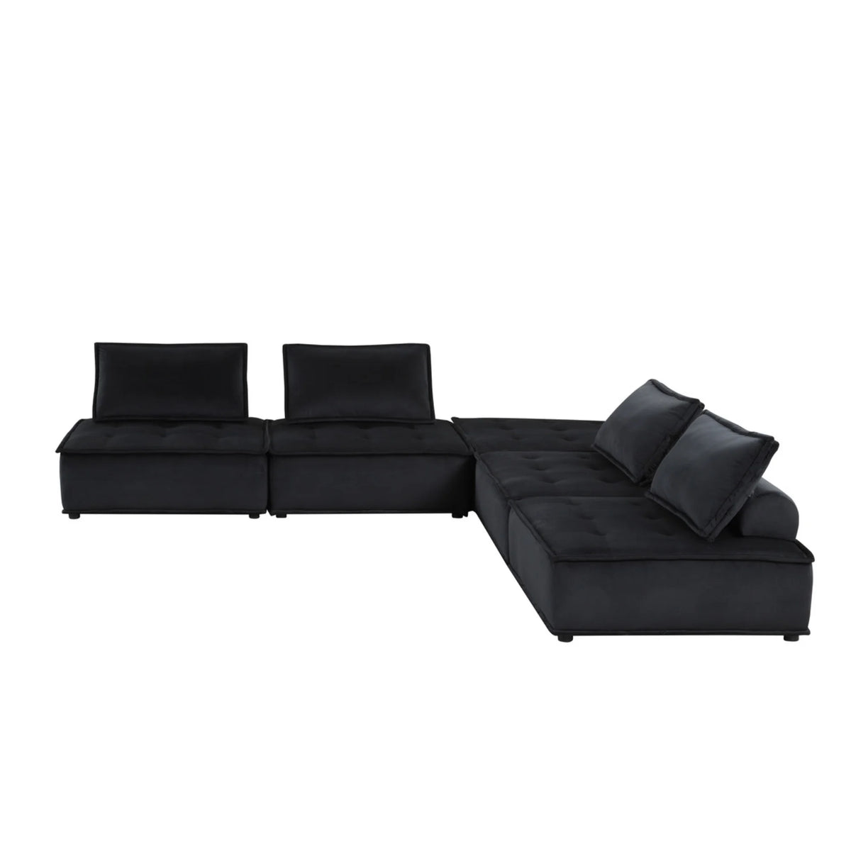 Black Velvet 5 Piece Modular Sectional Sofa with Ottoman D13399