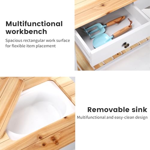 Wooden Outdoor Potting Bench Table with Sink N658280