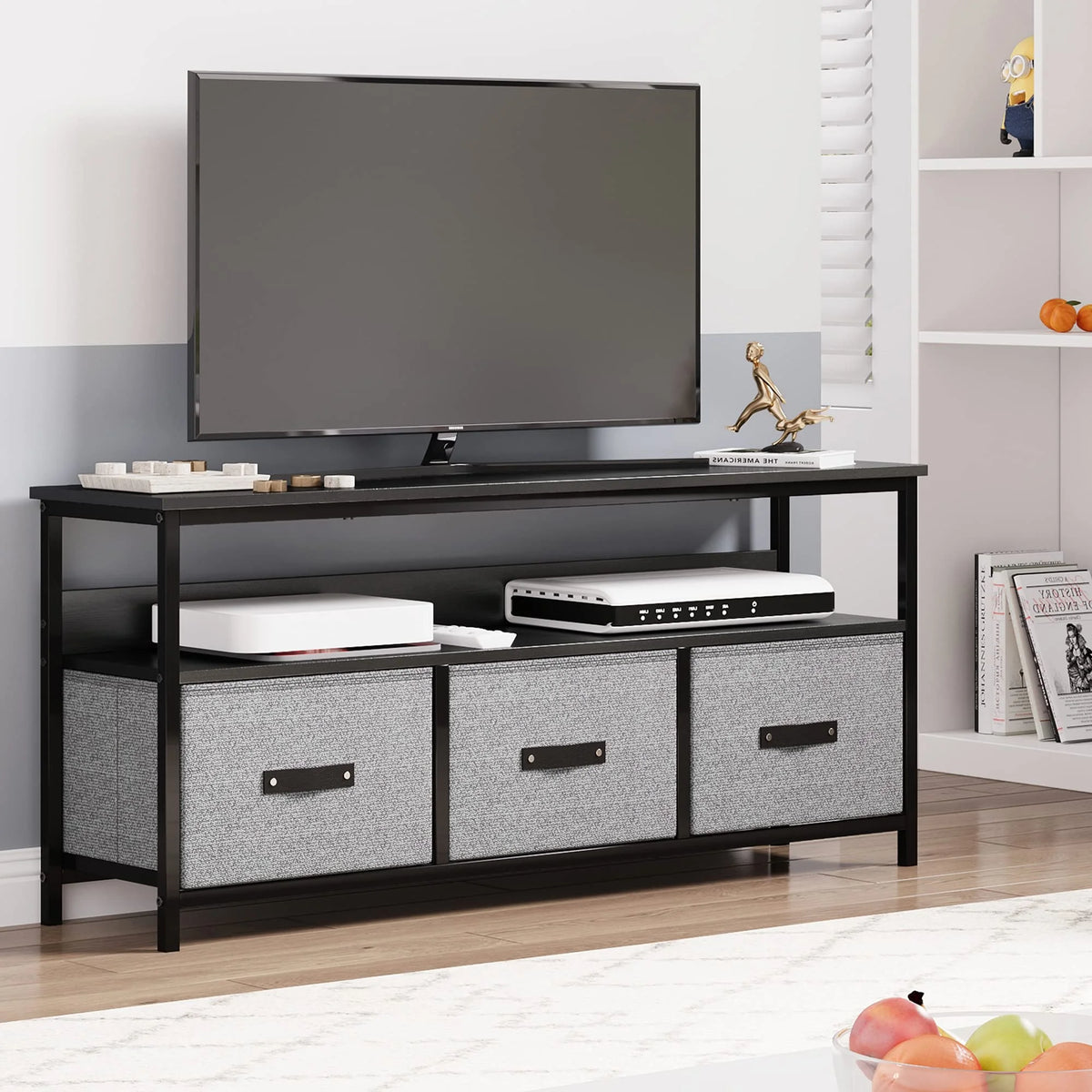 Grey Dresser TV Stand with Drawers and Shelves T26178