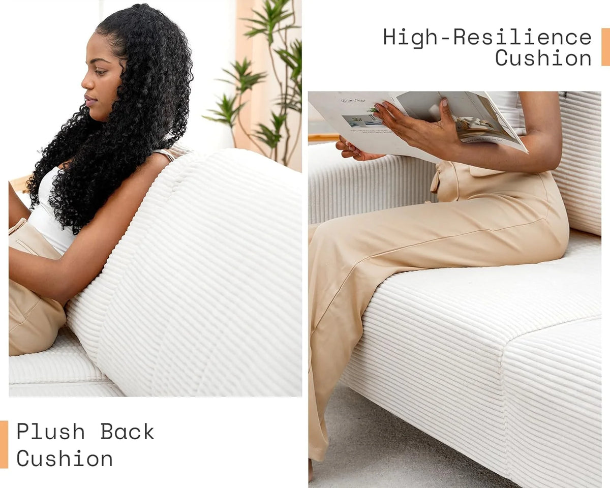 White Corduroy 3 Seater Sofa with Extra Deep Seats O93669