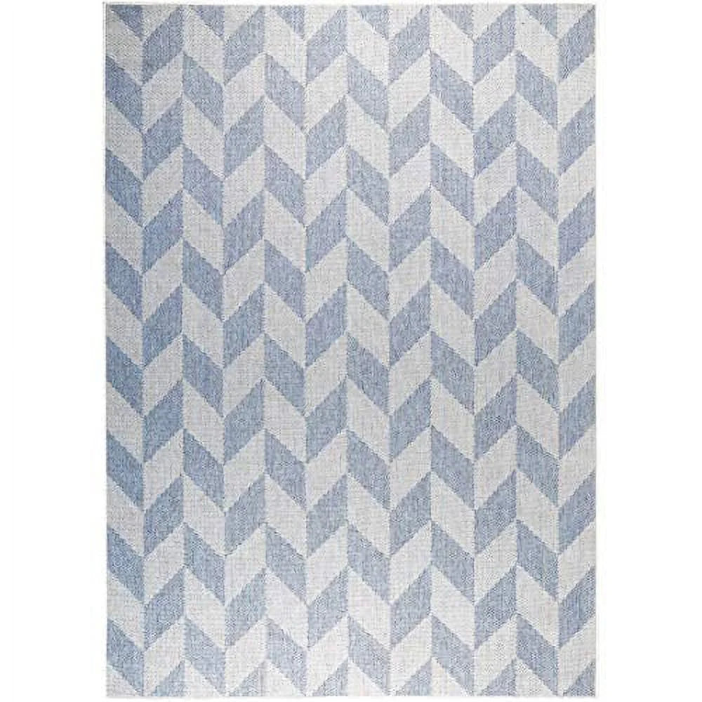 Blue Grey Herringbone Indoor/Outdoor Area Rug C5032