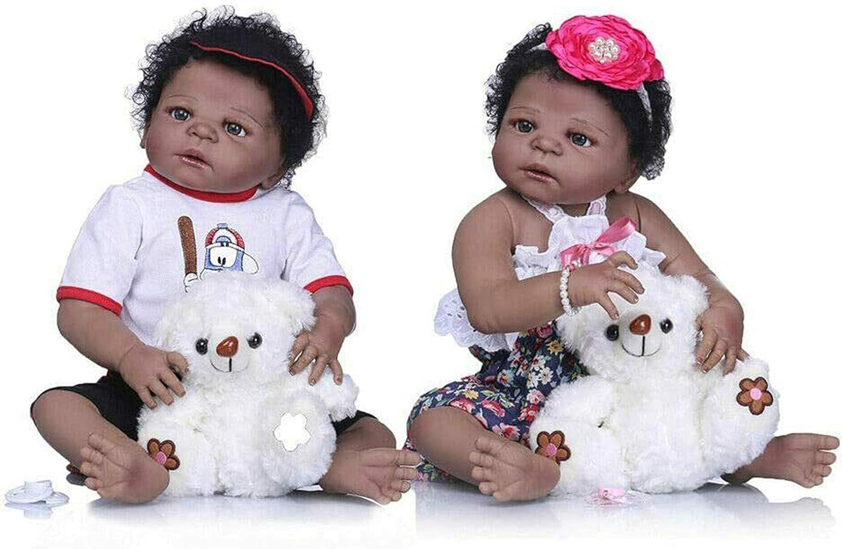 African American Twins Reborn Baby Dolls Silicone Vinyl Full Body Lifelike Waterproof Bathable Dolls T63322