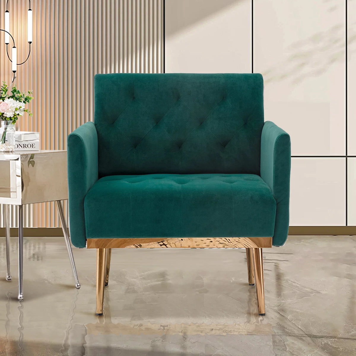 Green Velvet Upholstered Accent Chair with Metal Legs J718
