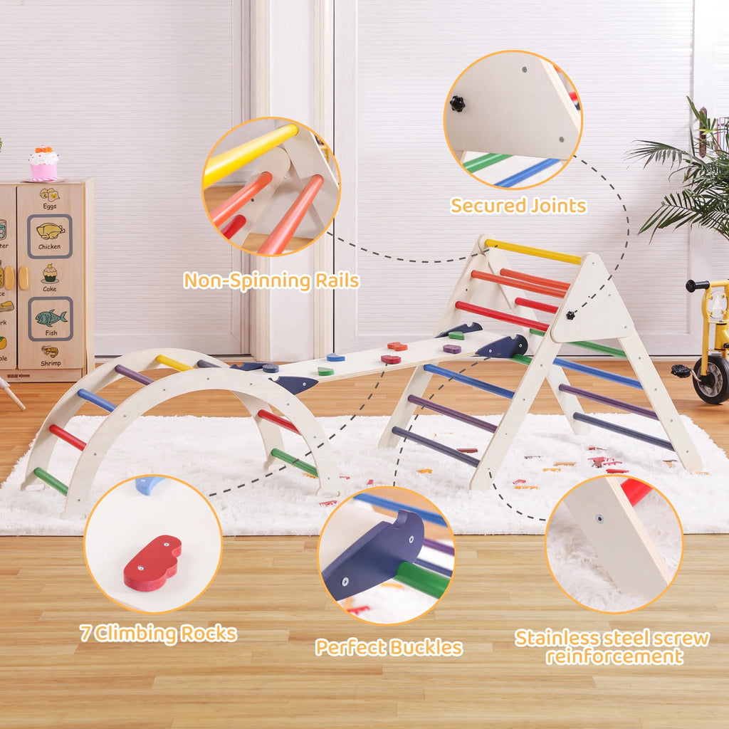 4-in-1 Wooden Pikler Climbing Triangle with Ramp and Arch D710443