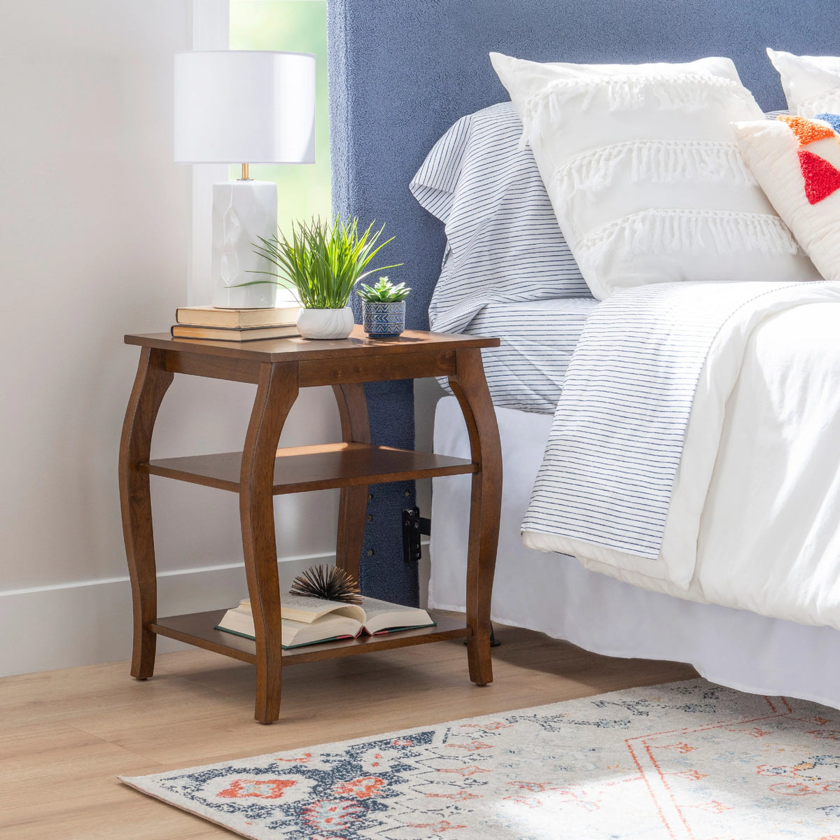 2- Shelf Indoor Accent Side Table, 23" Tall, Hazelnut J519