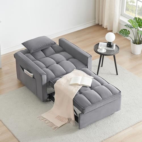 Dark Gray Velvet Convertible Sleeper Chair C367