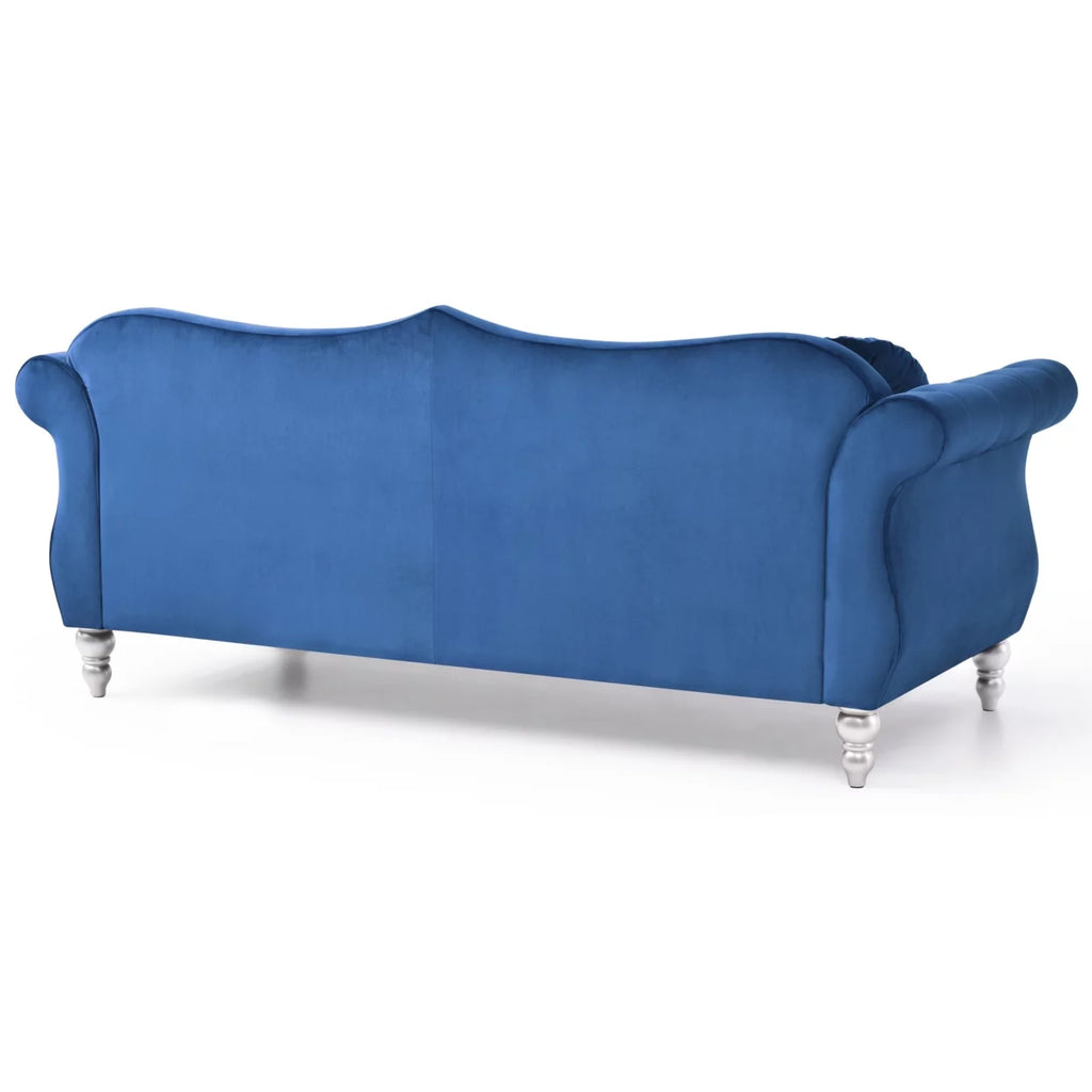 Navy Blue Velvet 3-Seater Sofa with 2-Throw Pillow B378