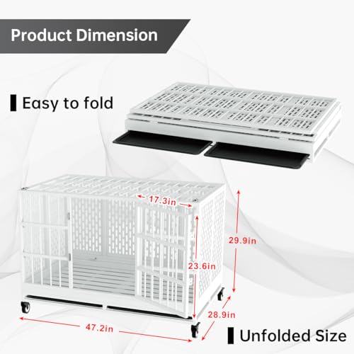 48 Inch Heavy Duty Metal Dog Crate with Wheels, Folding, Removable Tray S490