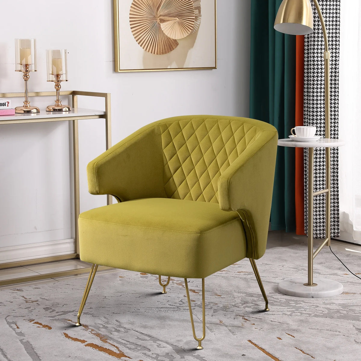 Velvet Upholstered Accent Chair with Metal Legs B763