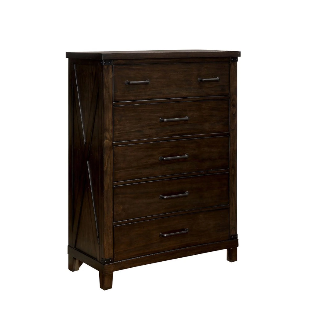 Five Drawer Solid Wood Chest with Metal Bar Handle M727372