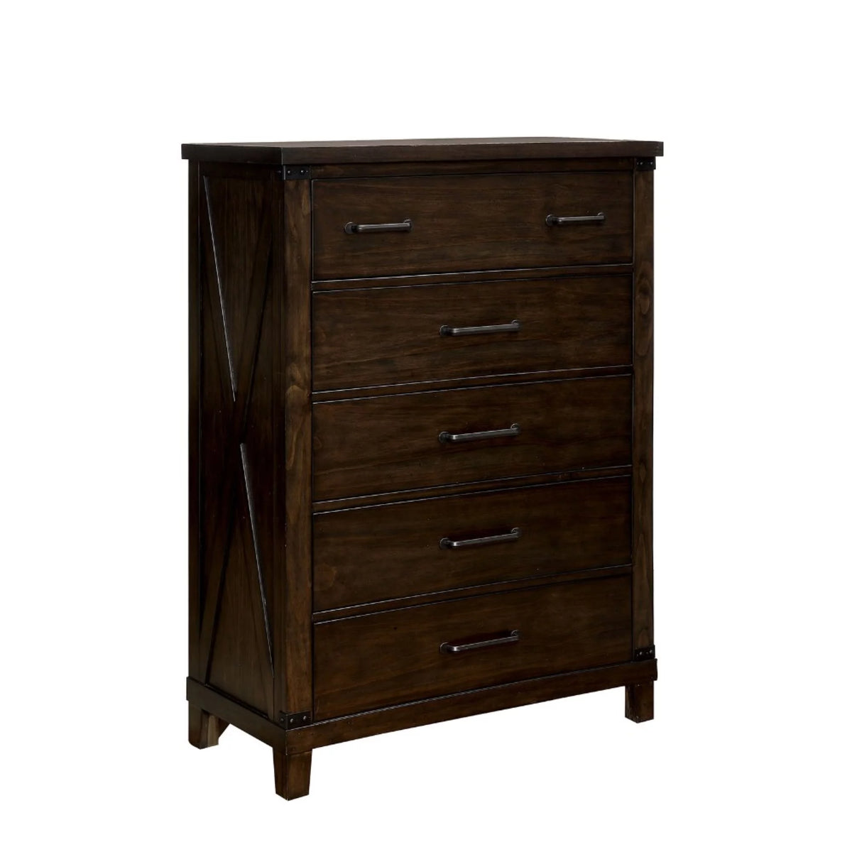 Five Drawer Solid Wood Chest with Metal Bar Handle M727372