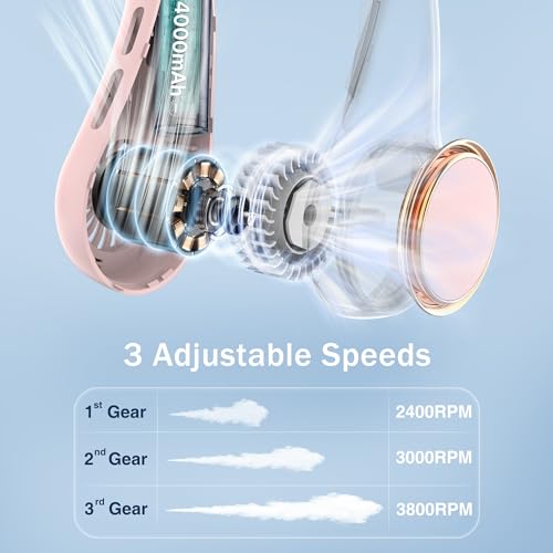 Portable Neck Fan 4000mAh 3 Adjustable Speeds White K555