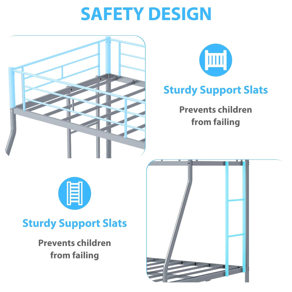 Silver Metal Twin Over Full Bunk Beds with Trundle N729