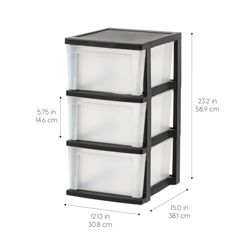 Black/Clear 3-Drawer 2-Pack Plastic Drawer Storage Organizer P55492