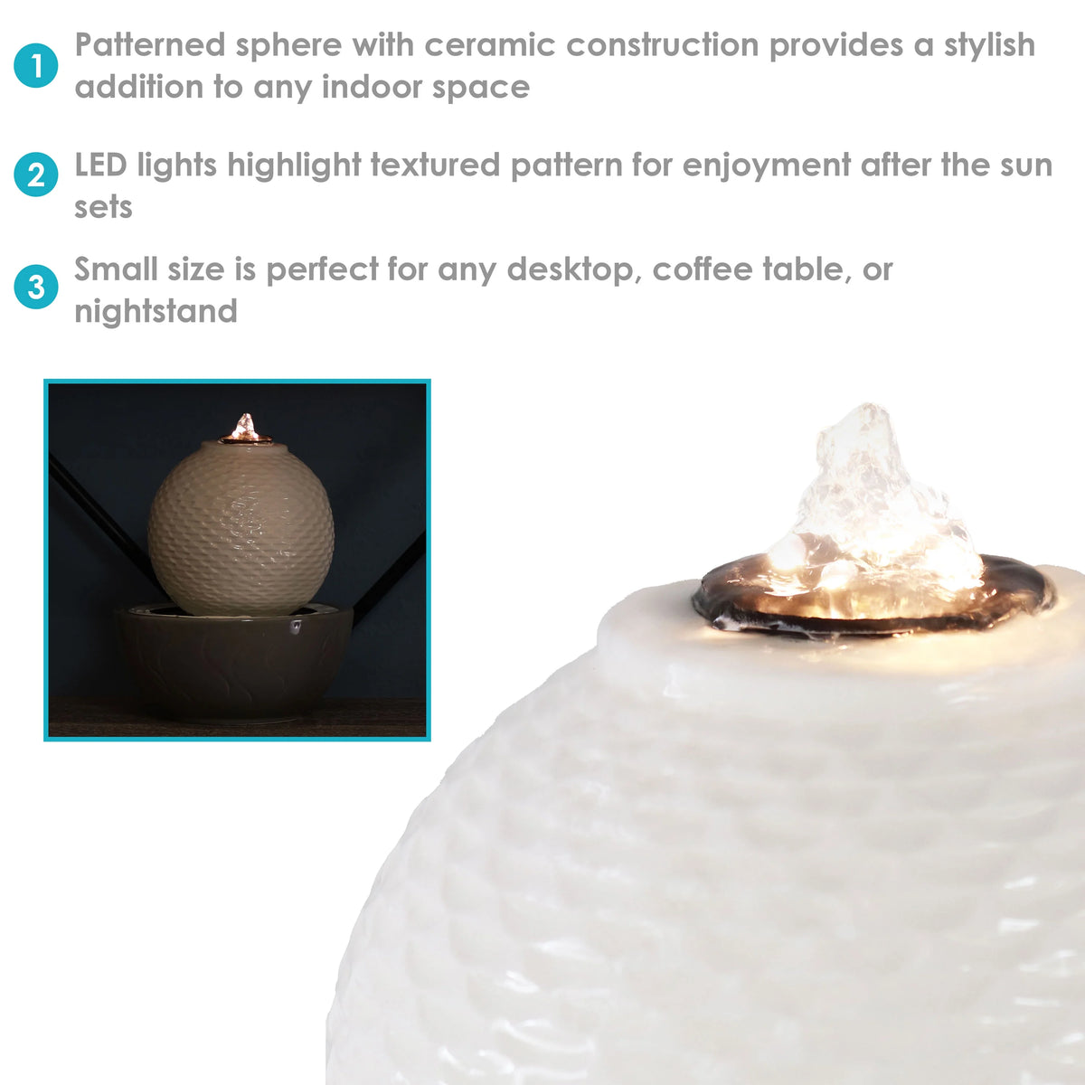 Patterned Sphere Indoor Water Fountain with Lights Z80460