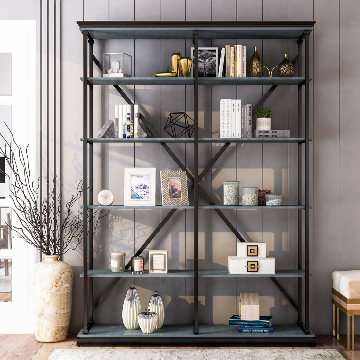 Antique Grey 5 Layer Metal Bookcase Y6892