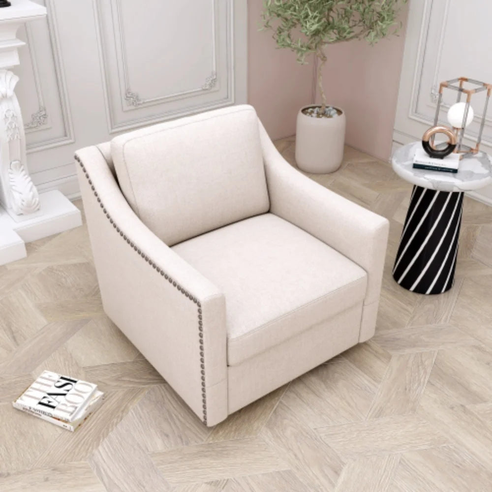 White Cotton Linen Swivel Armchair T417622