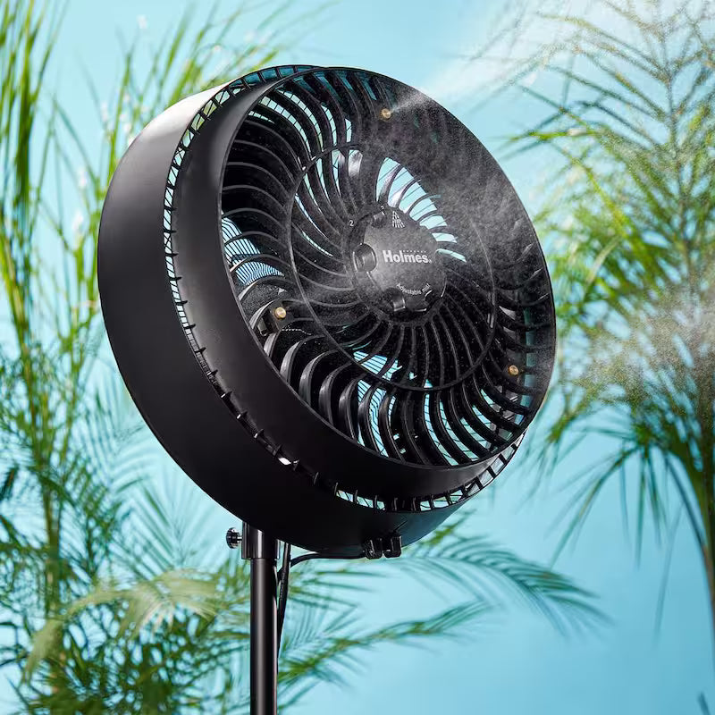 16 in. Oscillating Misting Stand Fan Black 3 Speed with Adjustable Height Q408