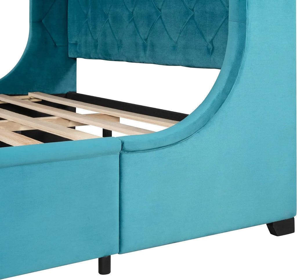 Queen Size Velvet Upholstered Platform Bed Frame with Headboard and Drawers F756