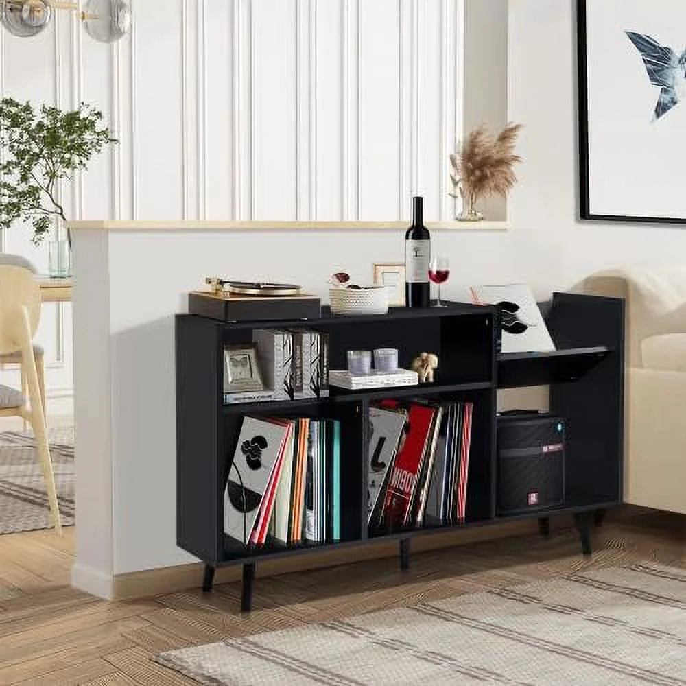 Black Record Player Stand with Wood Legs I50537