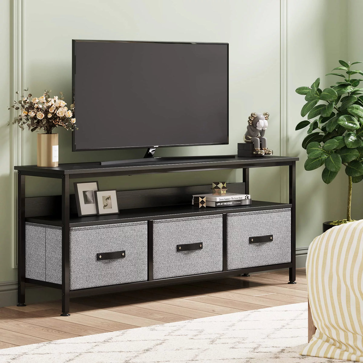 Grey Dresser TV Stand with Drawers and Shelves T26178