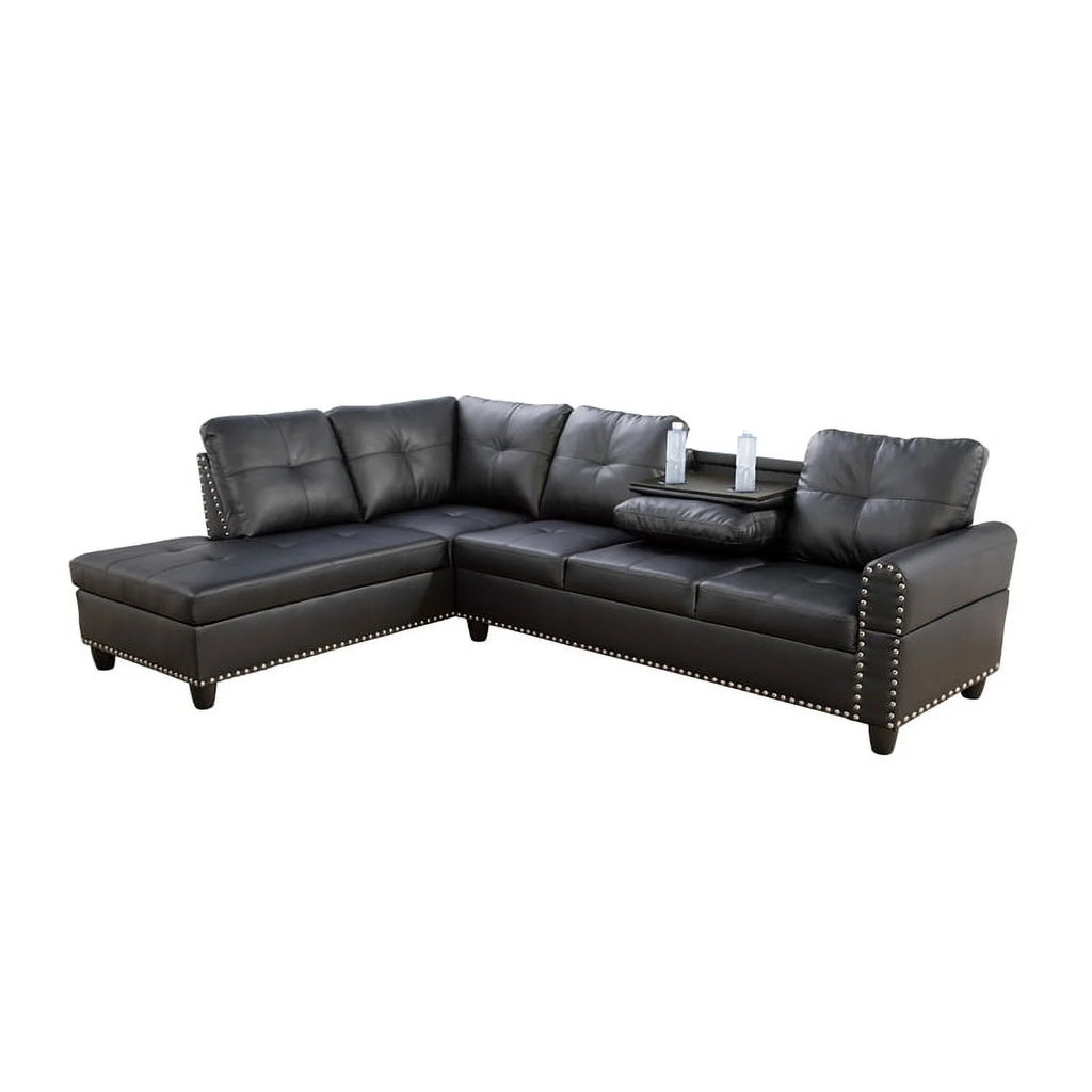 Faux Leather Sectional Sofa in Black C71917