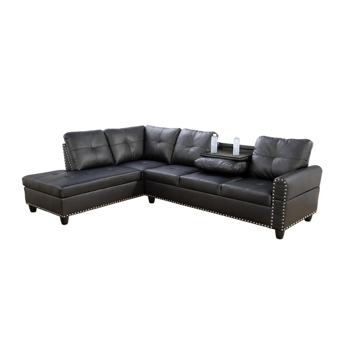Faux Leather Sectional Sofa in Black C71917