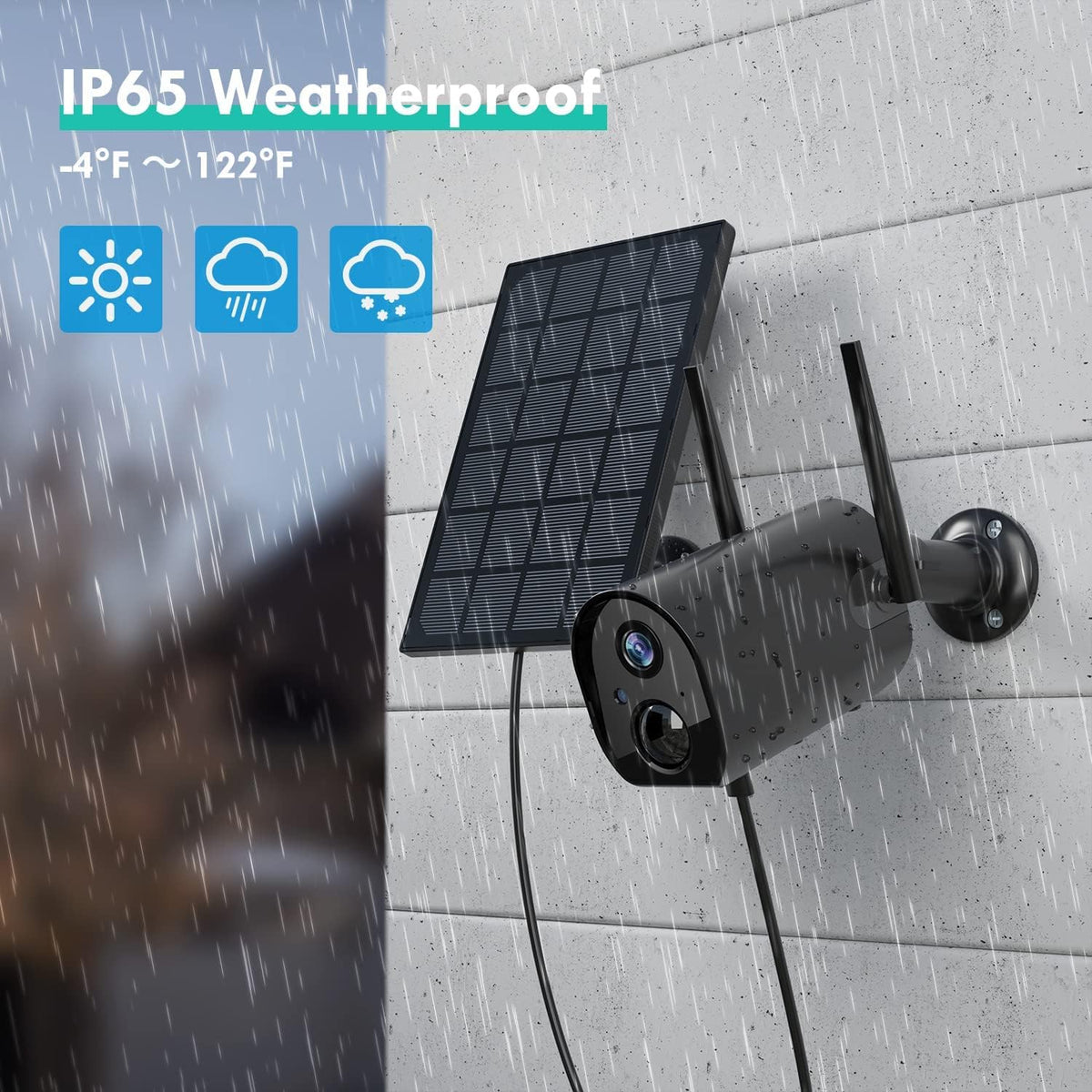 Solar Security Camera Outdoor Wireless WiFi 1080P Night Vision IP65 W9110