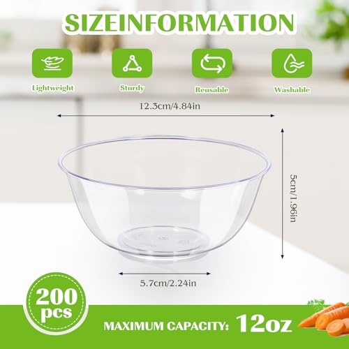 12 oz Clear Plastic Bowls 100 Pack Disposable Hard Small Bowls B243