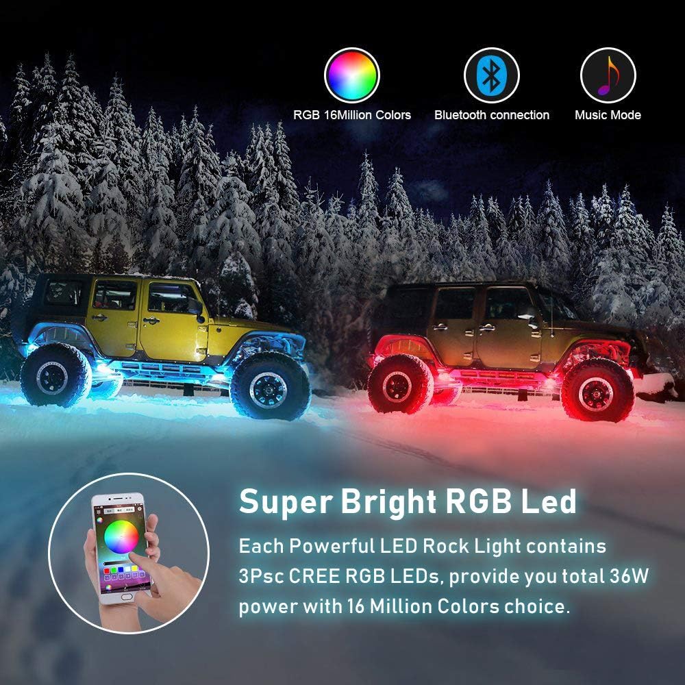 12 Pods Multicolor Waterproof LED Car Light Kit T664