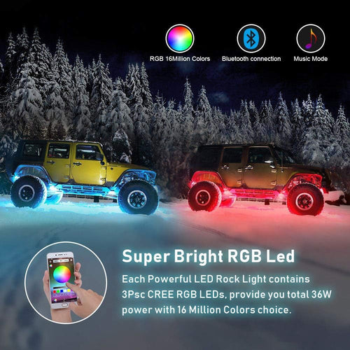 12 Pods Multicolor Waterproof LED Car Light Kit T664