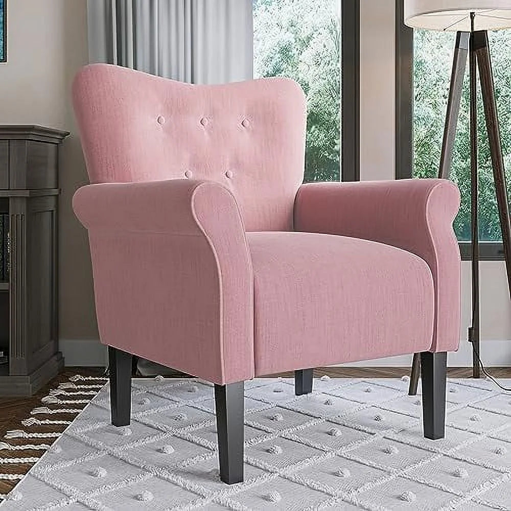 Modern Accent Chair High Back Floral Armchair with Wooden Legs Upholstered Wingback Side Chair Padded Armrest Single Sofa Q838273