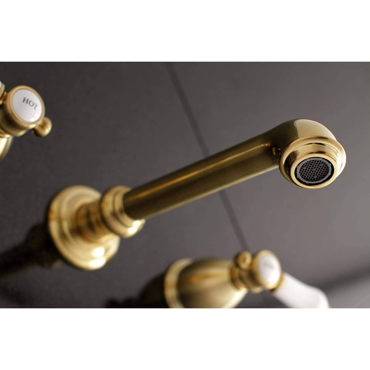 Satin Brass Wall Mount Bathroom Faucet P2210