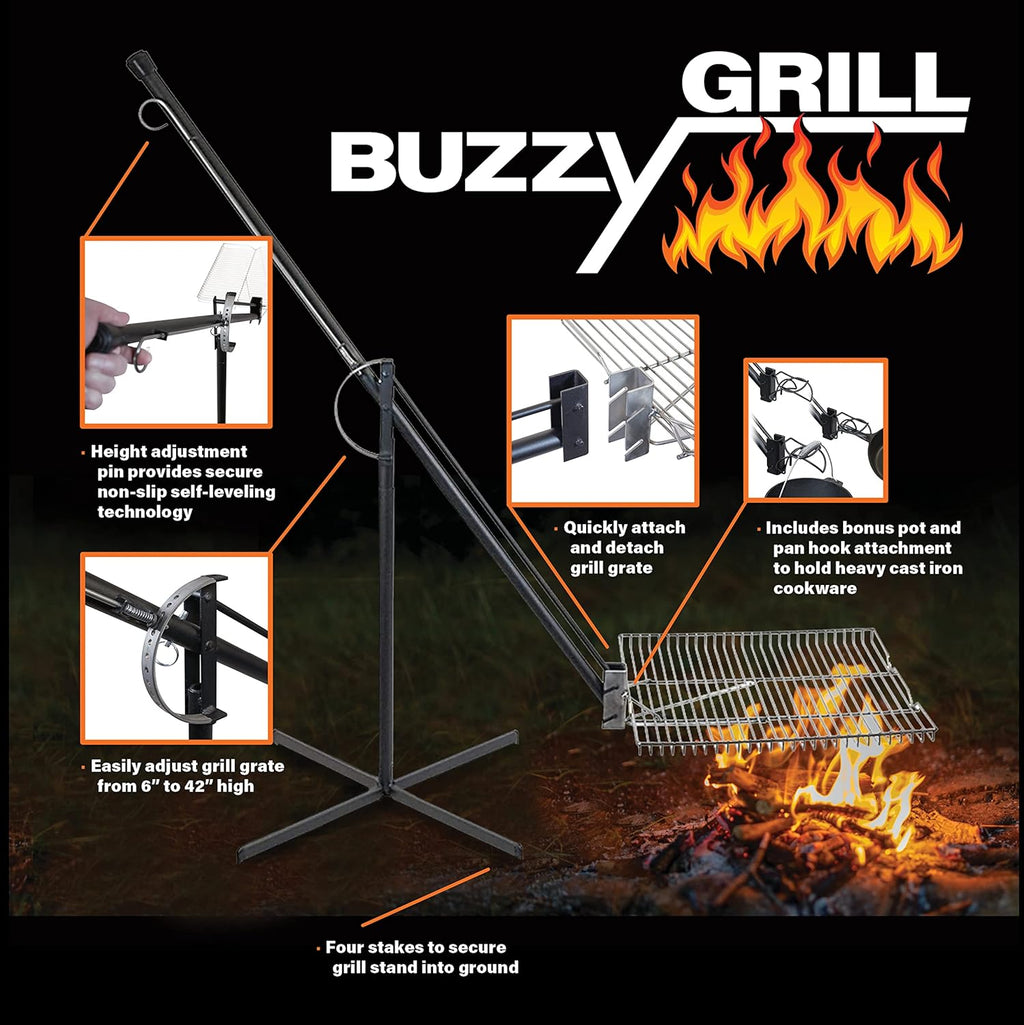Stainless Steel Camping Grill with Cast Iron Cookware Hook Attachment Q440