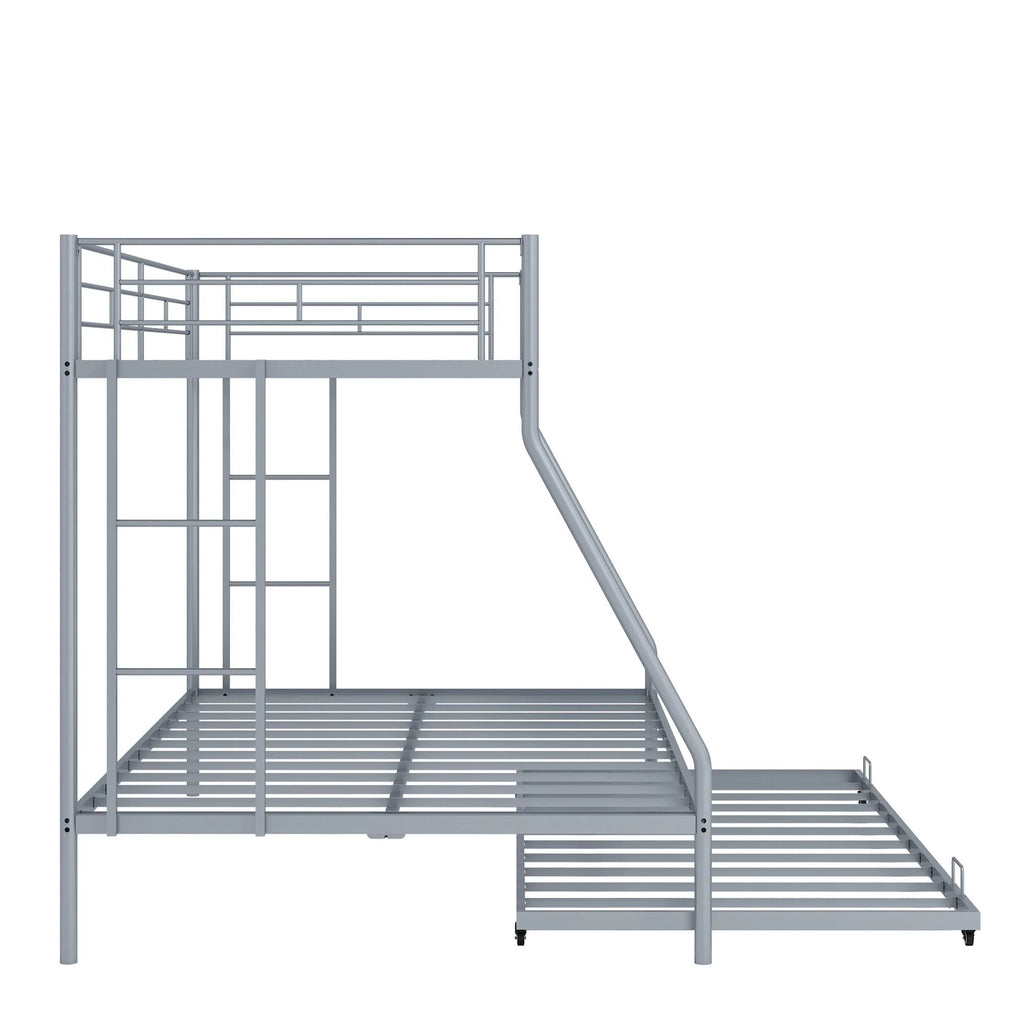 Silver Metal Twin Over Full Bunk Beds with Trundle N729