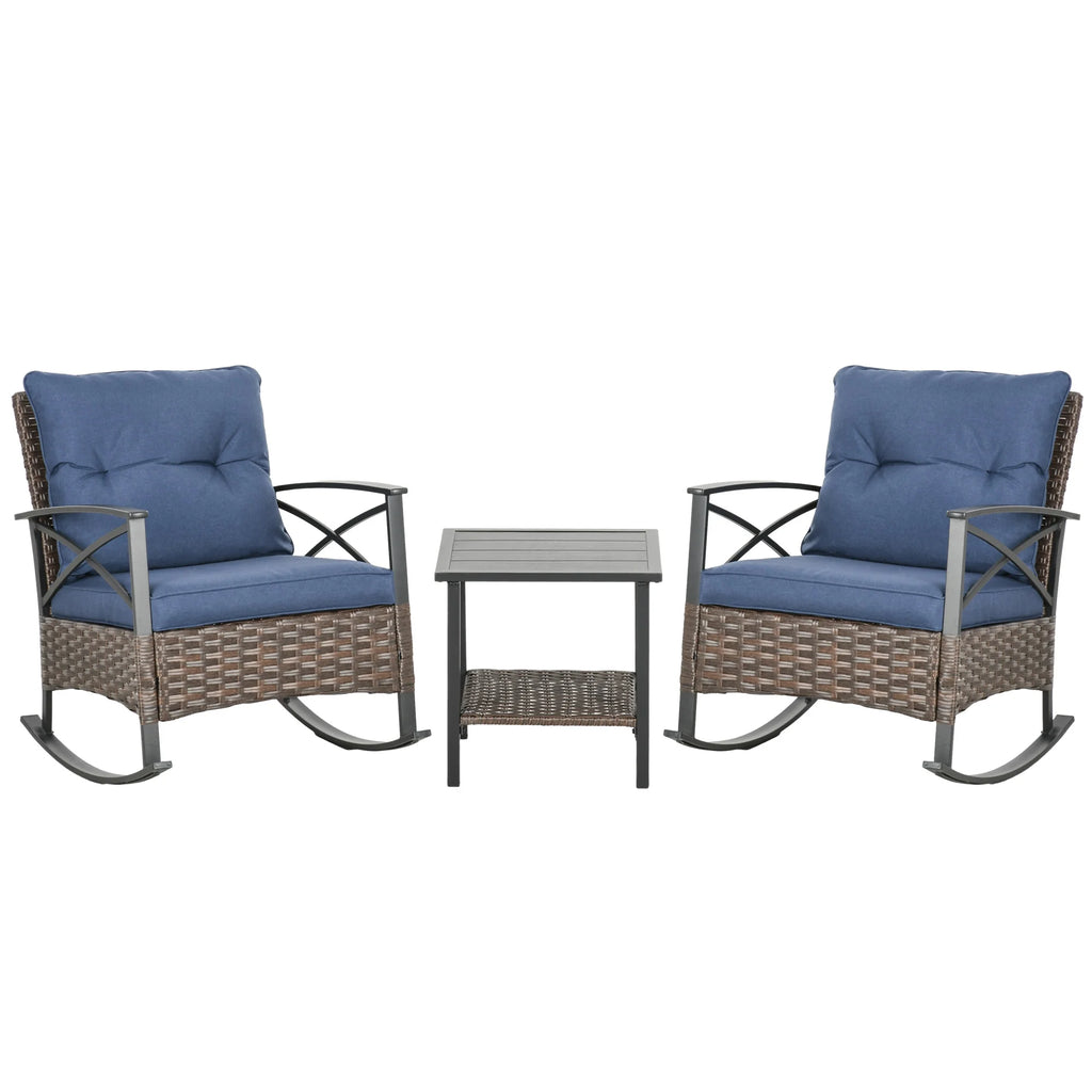 3pc Wicker Rocking Chair Set with Cushions H15625