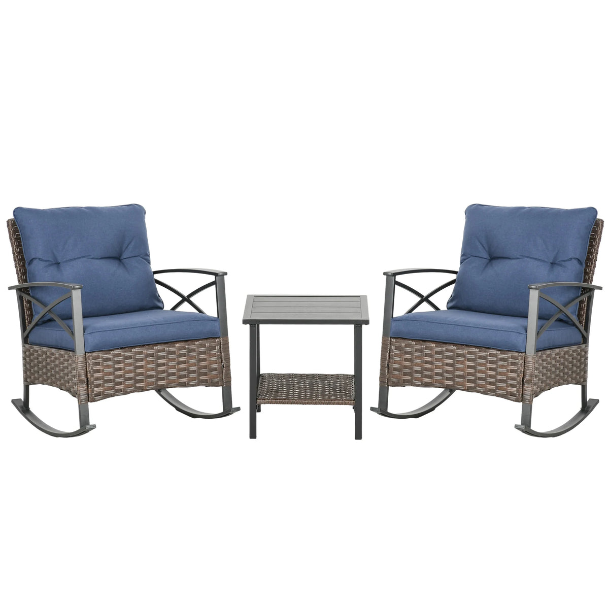 3pc Wicker Rocking Chair Set with Cushions H15625