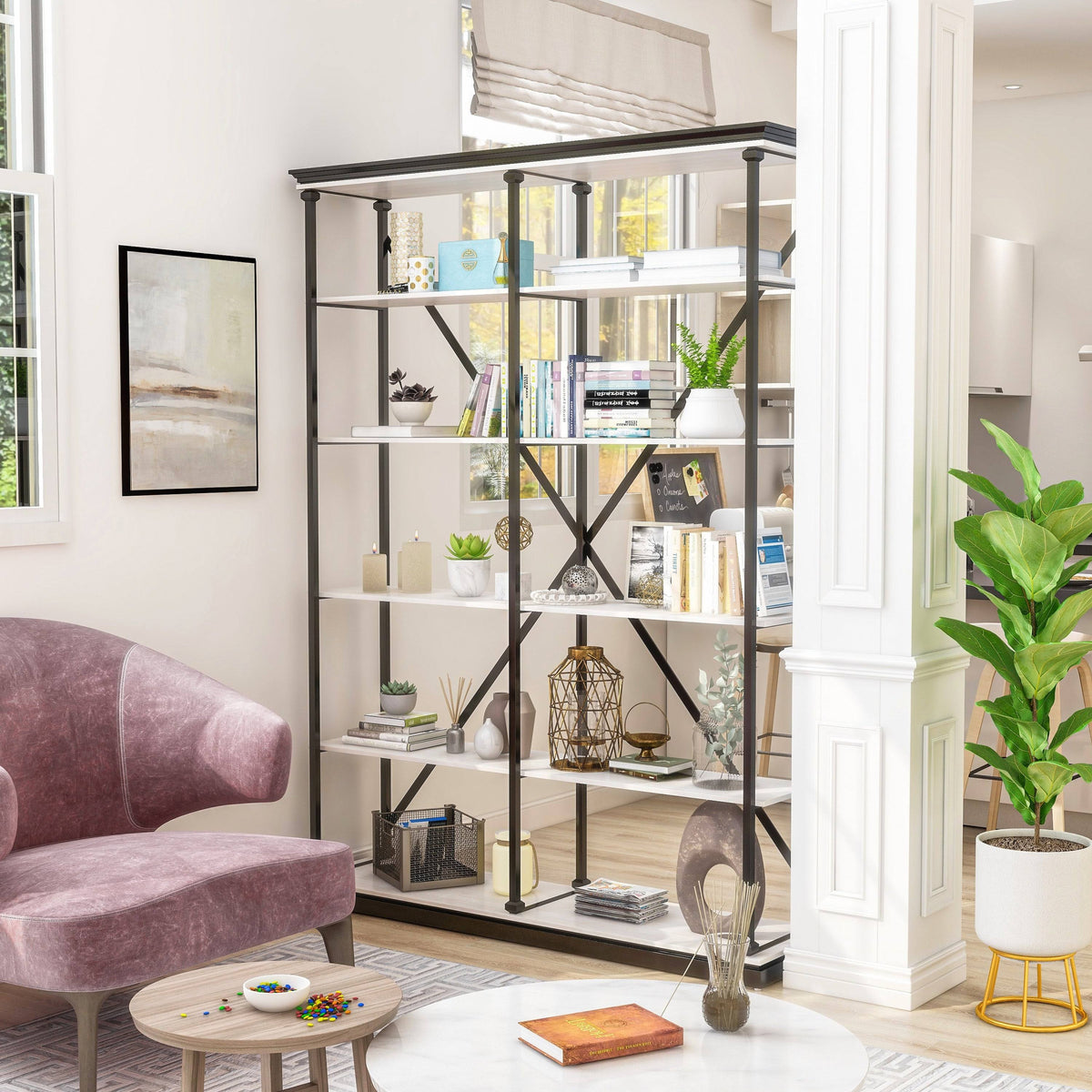 Antique Grey 5 Layer Metal Bookcase Y6892