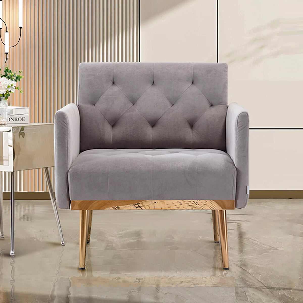 Green Velvet Upholstered Accent Chair with Metal Legs J718