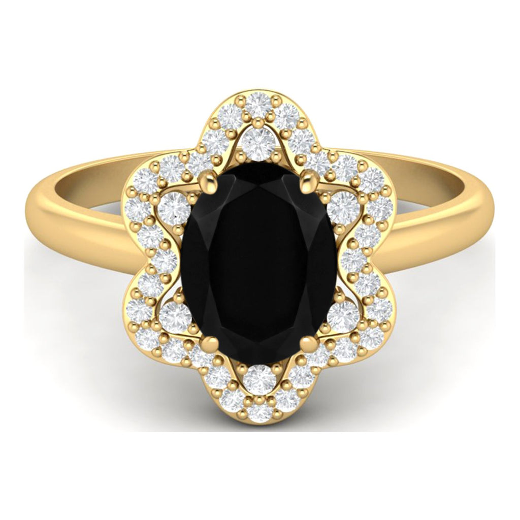 Black Spinel 925 Silver Yellow Plated Oval Ring Y3350