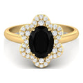 Black Spinel 925 Silver Yellow Plated Oval Ring Y3350