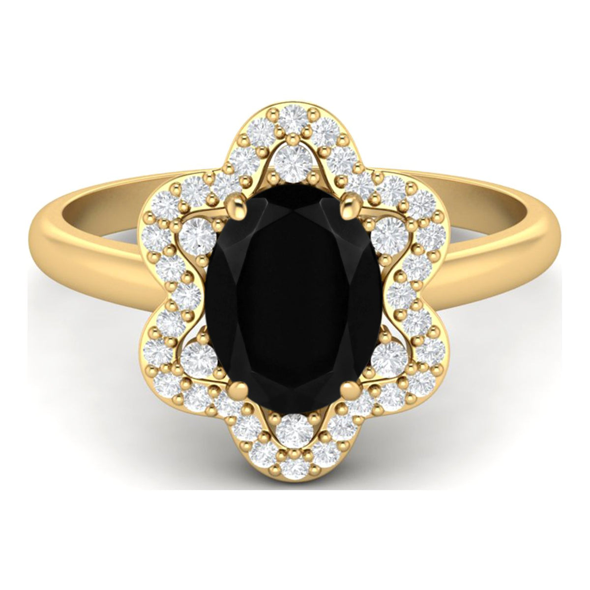 Black Spinel 925 Silver Yellow Plated Oval Ring Y3350