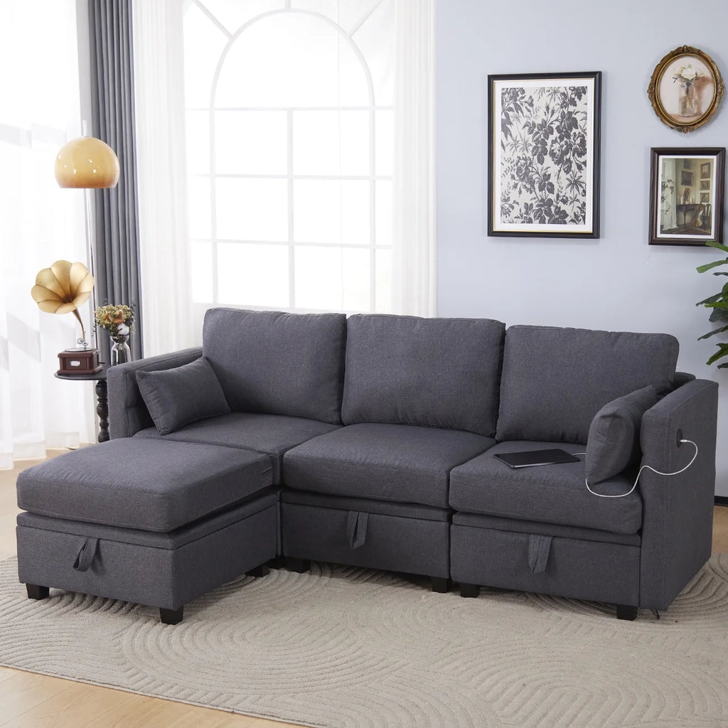 Dark Gray L-Shaped Sectional Sofa with Chaise V659