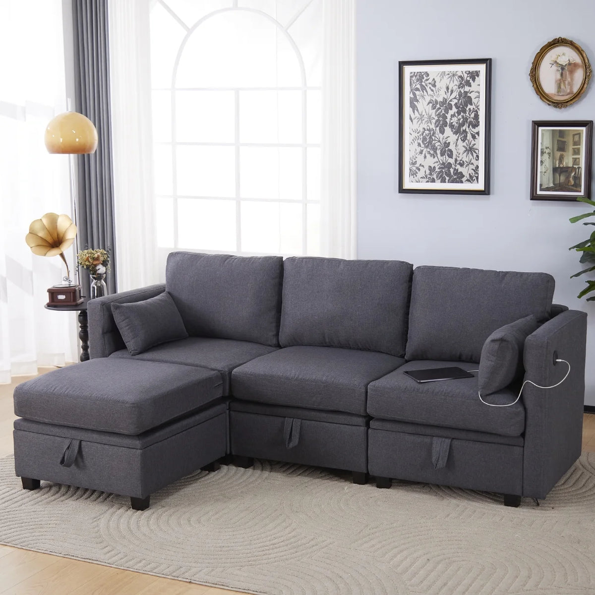 Dark Gray L-Shaped Sectional Sofa with Chaise V659