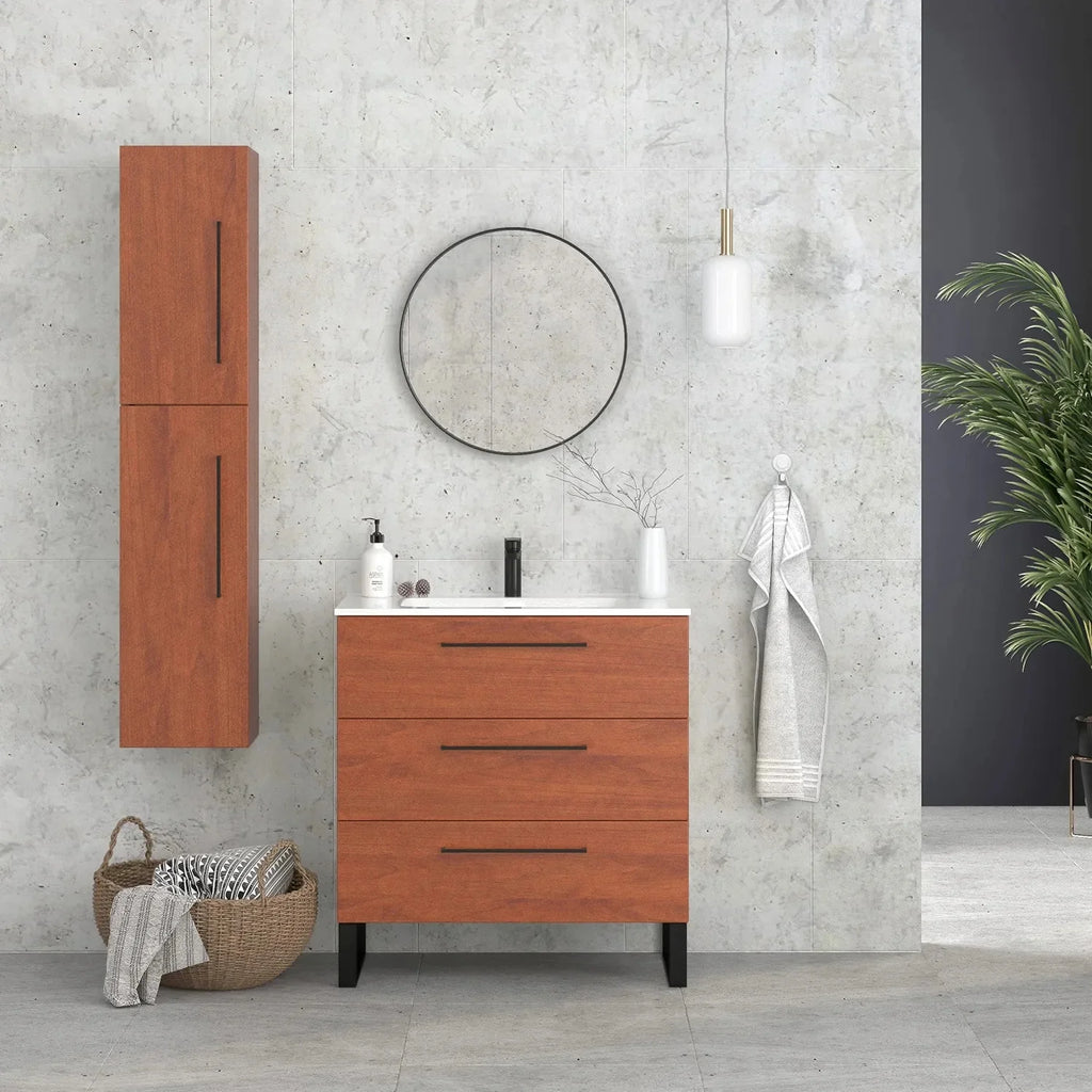 Column Cabinet Autumn Oak Wood Finish Black Handles Y619653