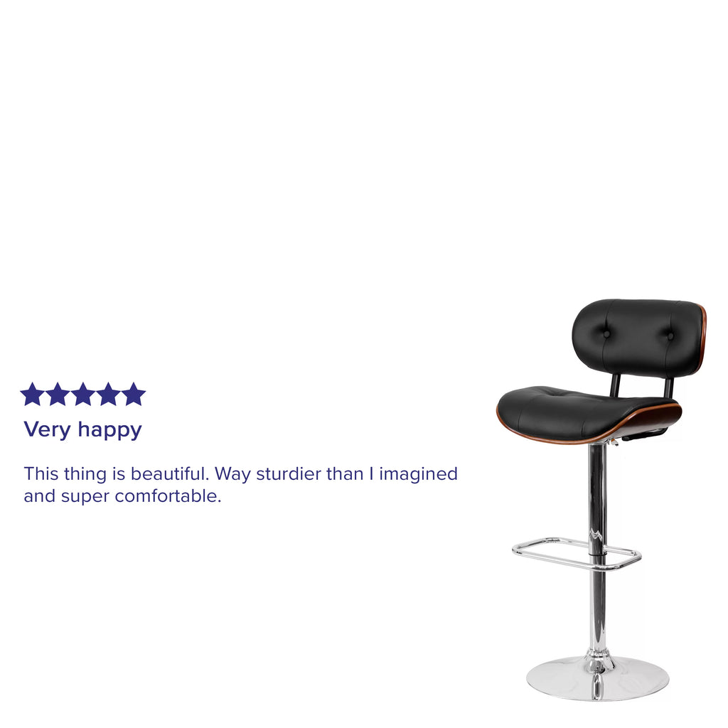Adjustable Height Black Vinyl Tufted Barstool with Chrome Base U591360
