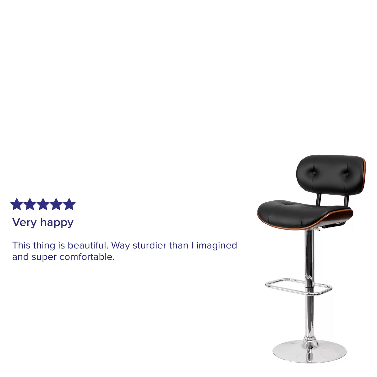 Adjustable Height Black Vinyl Tufted Barstool with Chrome Base U591360