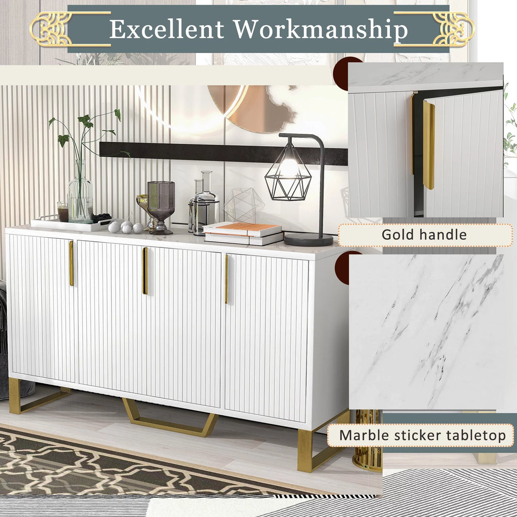 White 4 Door Buffet Sideboard with Metal Legs J19251
