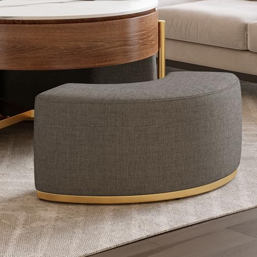 32" Round Lift Top Marble Coffee Table Set with Hidden Storage & Nesting Ottomans H274