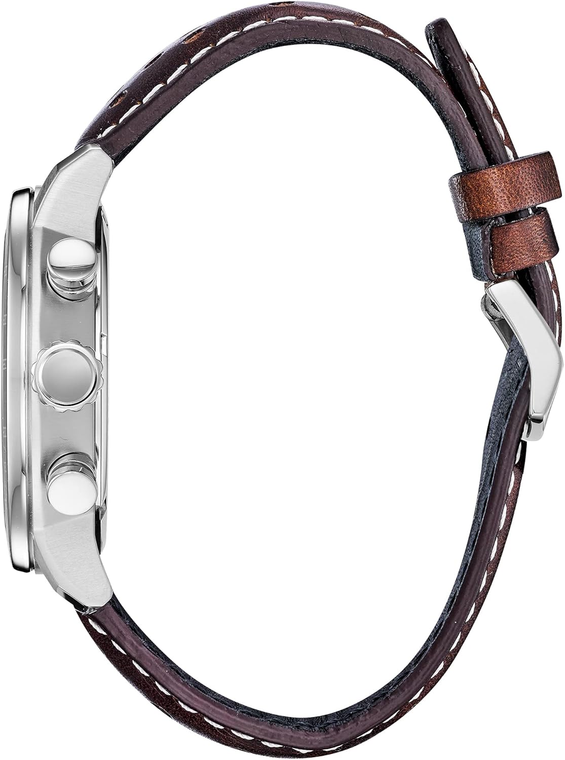 Stainless Steel Brown Leather Strap Blue Dial Chronograph Watch D80734